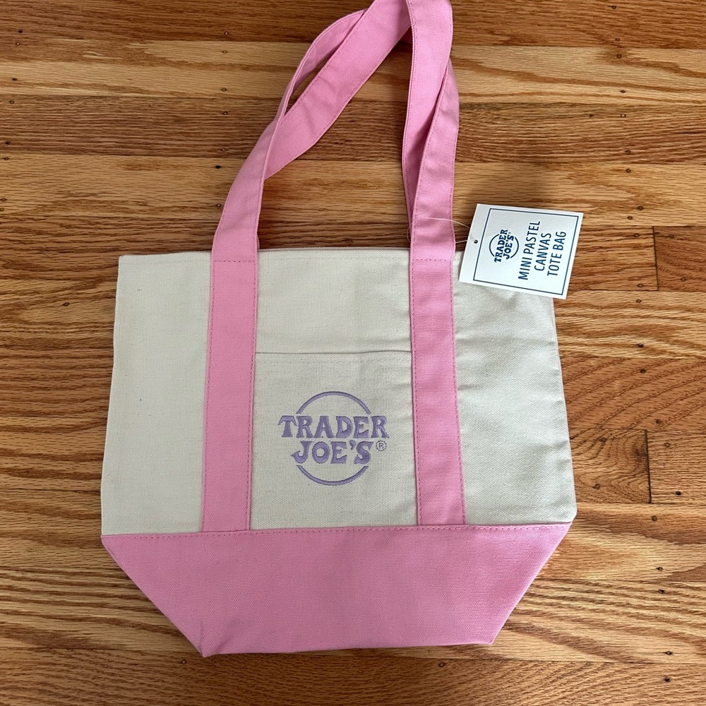 Trader Joe’s Mini Pink & Cream Canvas Tote Bag